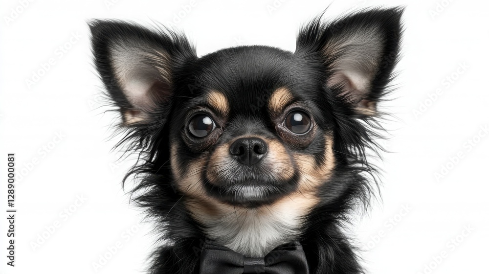 Close Up Portrait of a Black and Tan Chihuahua Dog Against a White Background Close Up Portrait of a Black and Tan Chihuahua Dog Against a White Background