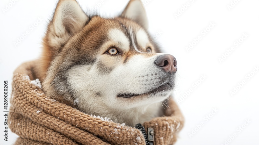 custom made wallpaper toronto digitalClose Up Portrait of a Brown and White Husky Dog Wearing a Knitted Sweater in Snowy Winter Setting