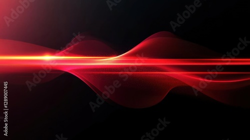 Red glowing light effect on black background.. Abstract horizontal gradient line with lens flare.