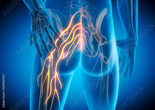 Cuadro en lienzo Medically accurate 3D illustration of a painful sciatic nerve cause by injury or