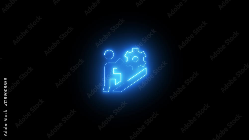 Neon Man Silhouette with Working Gears. Creative Brain and Mind Concept Simple Animation Neon Man Silhouette with Working Gears. Creative Brain and Mind Concept Simple Animation