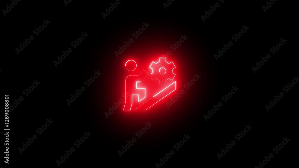 Neon Man Silhouette with Working Gears. Creative Brain and Mind Concept Simple Animation Neon Man Silhouette with Working Gears. Creative Brain and Mind Concept Simple Animation