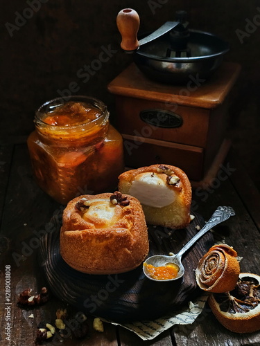 Cream cheese cake on dark background