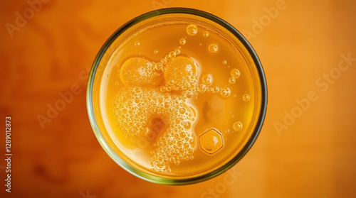 refreshing glass of golden beer with abundant bubbles on a warm inviting table, 