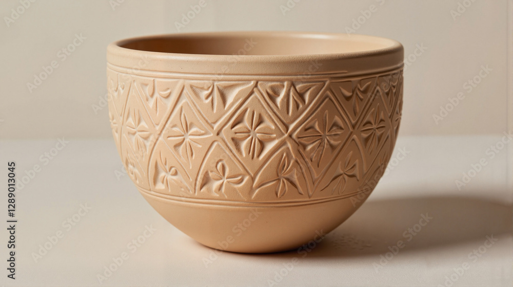 Engraved pottery bowl with folk patterns, cultural craftsmanship Engraved pottery bowl with folk patterns, cultural craftsmanship