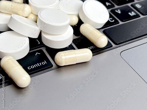 Pills close-up on a light background. Taking vitamins or medications. Concept of healthcare, medicine, pharmacy, disease prevention   photo