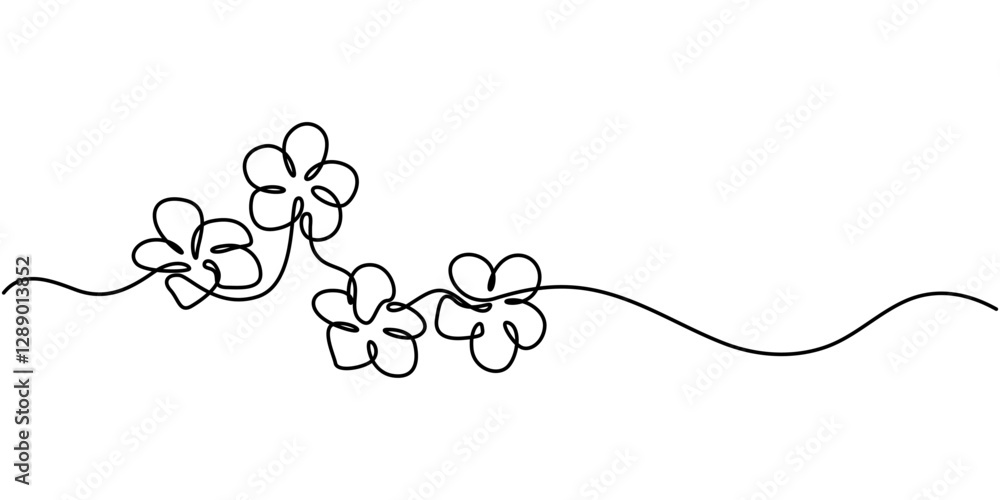 Obraz premium Plumeria flower continuous one line drawing. Frangipani linear blossom. Vector isolated on white, Plumeria flowers in continuous line art drawing style. Vector illustration, Plumeria flowers.