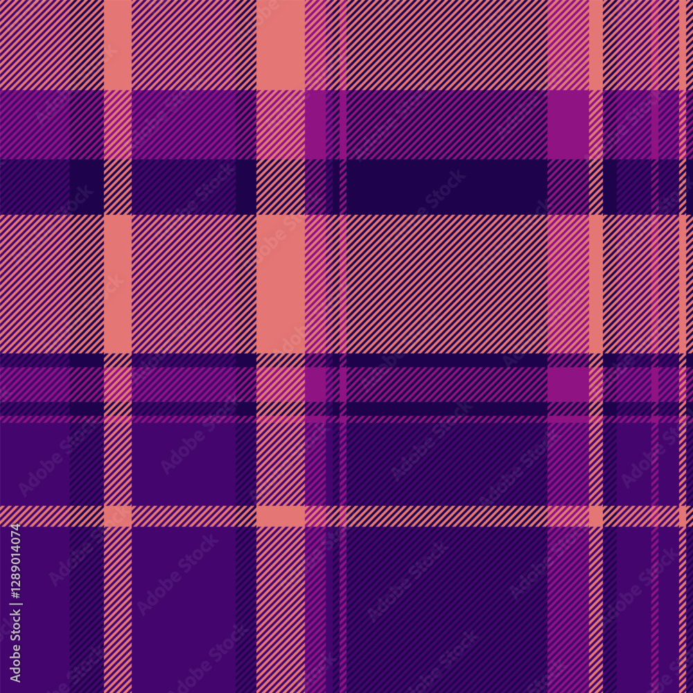 Vibrant purple and peach plaid pattern. Perfect for textile design, fashion, apparel, and home décor projects. Vibrant purple and peach plaid pattern. Perfect for textile design, fashion, apparel, and home décor projects.