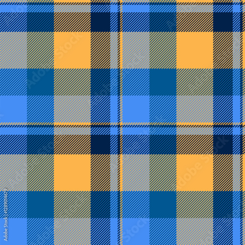 Design tartan textile vector, postcard background pattern check. Irish texture plaid seamless fabric in amber and blue colors.