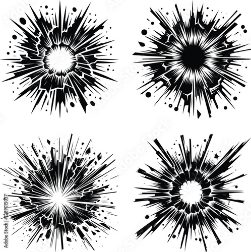 Bullet Hole Vector Set – Gunshot Impact on Solid Background