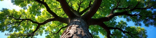 Low-angle shot of a towering Yew tree with gnarled branches and twisted trunk, trunk, branches, organic