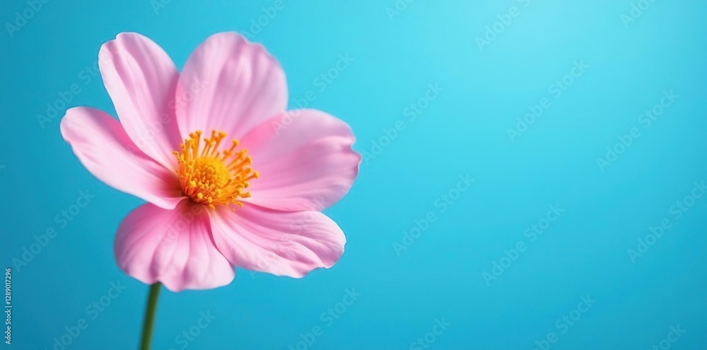 Fototapeta premium A delicate petal against a bright blue backdrop, clear blue, peaceful