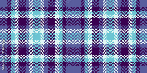 Britain plaid seamless textile, new tartan check pattern. Revival background fabric vector texture in blue and purple colors.