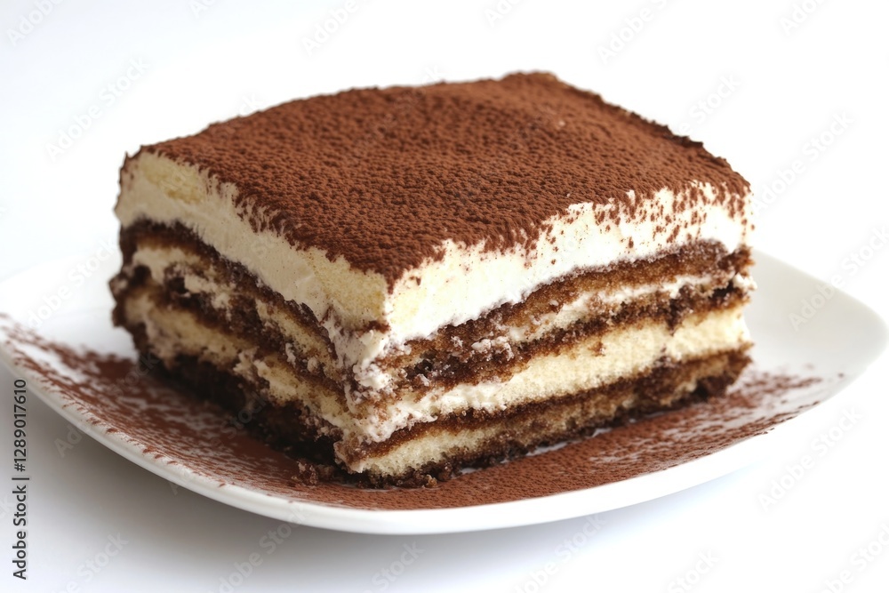 A slice of cake on a white plate, ready to be served or devoured A slice of cake on a white plate, ready to be served or devoured