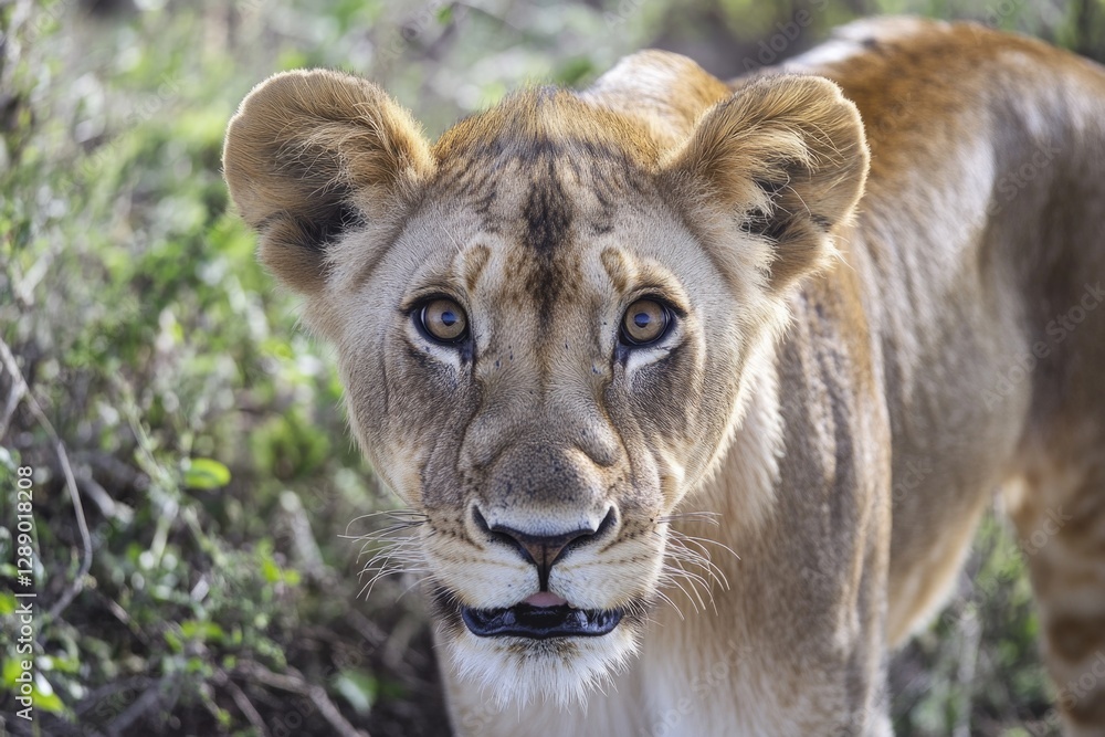 Obraz premium Close-up photo of a lion in its natural habitat, great for wildlife or nature-themed projects