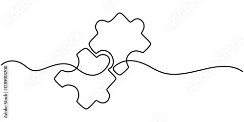 Puzzle icon line continuous drawing vector. One line Conundrum icon vector background. Team work icon. Continuous outline of a Missing item, Single one line drawing the puzzle pieces arranged.