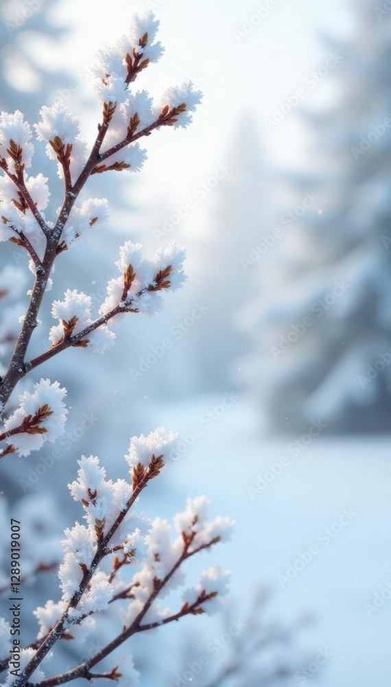 Frosty branches and leaves on a white background with snowflakes, wintery scenes, frosty details, frosted trees Frosty branches and leaves on a white background with snowflakes, wintery scenes, frosty details, frosted trees