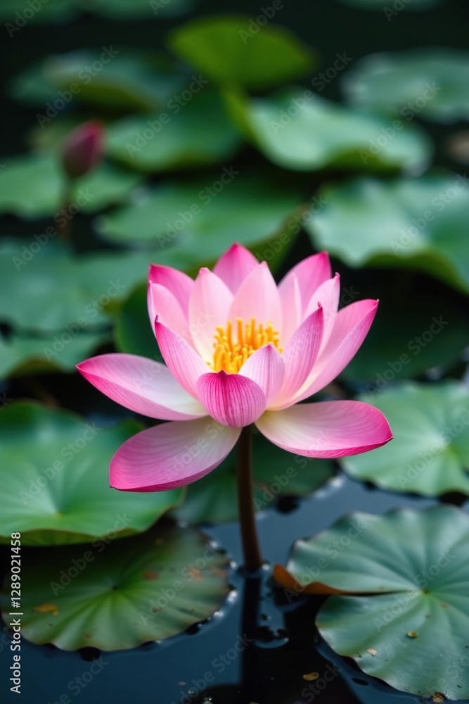 Lotus flowers float on the lake's surface water in full bloom, blooming, plants