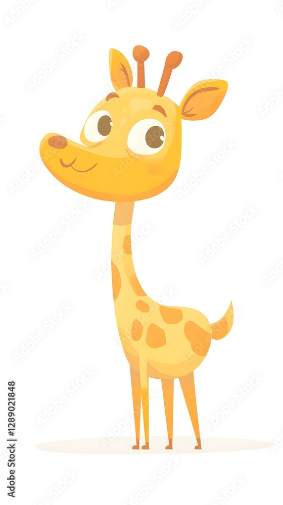 A smiling cartoon giraffe is standing upright on a white background A smiling cartoon giraffe is standing upright on a white background