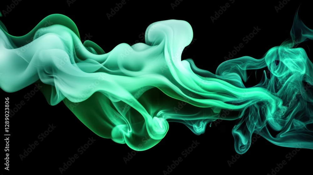 Fototapeta premium A green smokey line with a black background. The smoke is green and it looks like it is coming from a fire