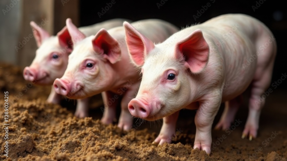 Pigs and piglets on a farm, eating in a pen. Livestock, cattle breeding, agriculture, farming Pigs and piglets on a farm, eating in a pen. Livestock, cattle breeding, agriculture, farming