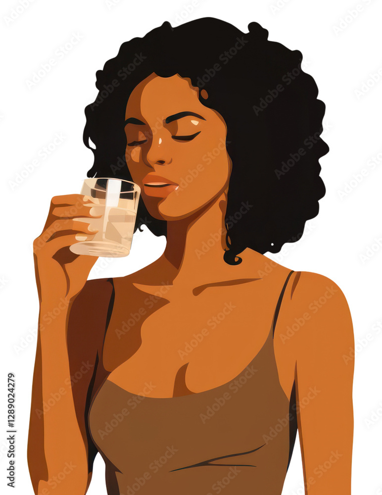 PNG African American drinking portrait glass. PNG African American drinking portrait glass.