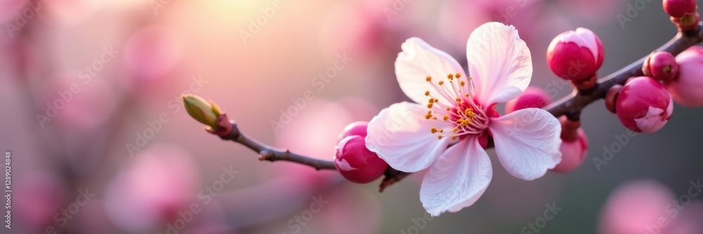 White and pink petals unfolding on cherry stems, nature, blossom, petals White and pink petals unfolding on cherry stems, nature, blossom, petals
