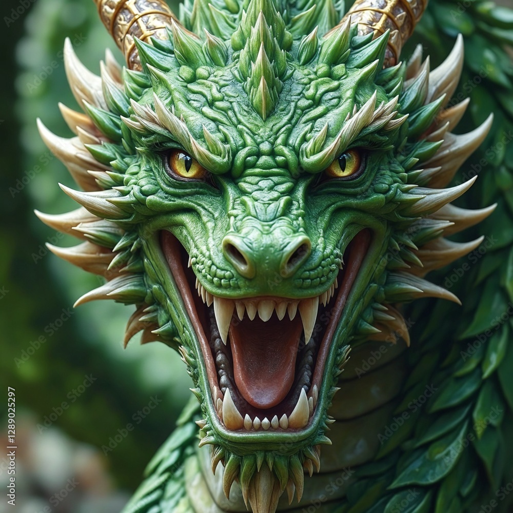 Mystical portrait of a screaming green dragon, power and rage Mystical portrait of a screaming green dragon, power and rage