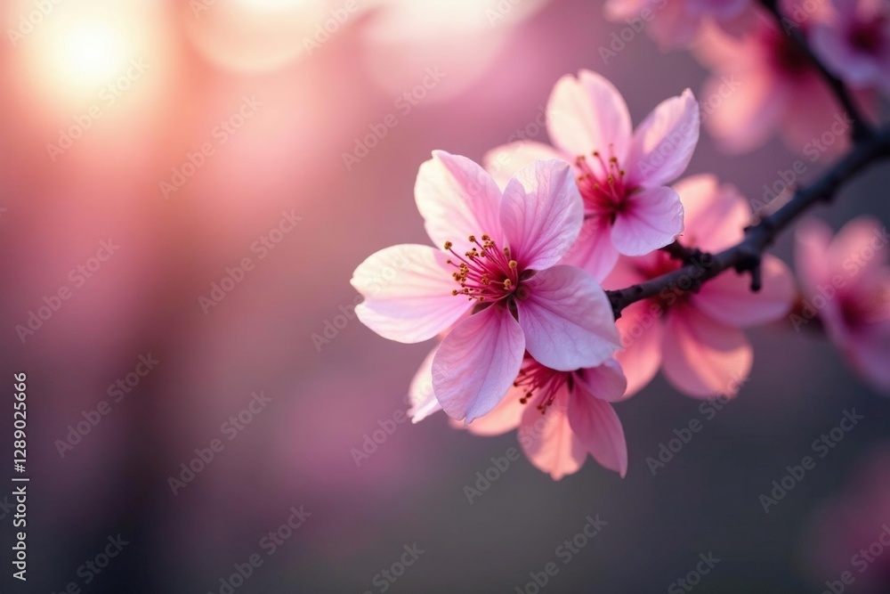 Soft pink petals of a blooming plum blossom sway gently in the evening breeze, nature, trees Soft pink petals of a blooming plum blossom sway gently in the evening breeze, nature, trees