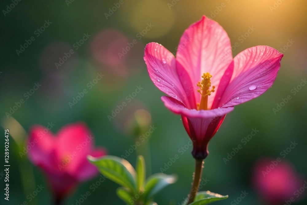 Fototapeta premium Pink Evening Primrose petals unfolding in the morning dew, flora, flowers, nature