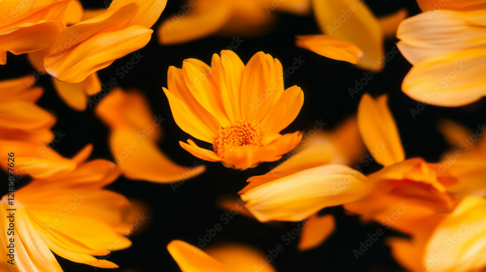 Vibrant autumn background with falling yellow and orange chrysanthemums Vibrant autumn background with falling yellow and orange chrysanthemums