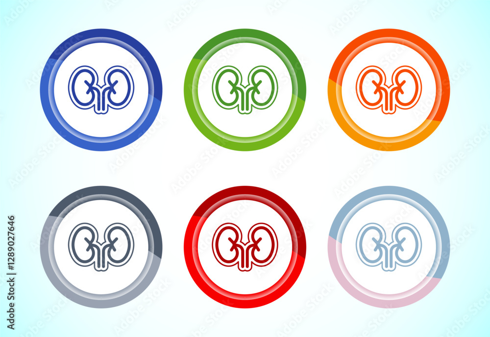 Kidney icon design illustration. Human organ icon, Kidney care logo symbol. 6 color button design set Kidney icon design illustration. Human organ icon, Kidney care logo symbol. 6 color button design set
