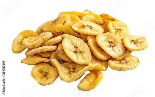 Banana chips on transparent or white background,png