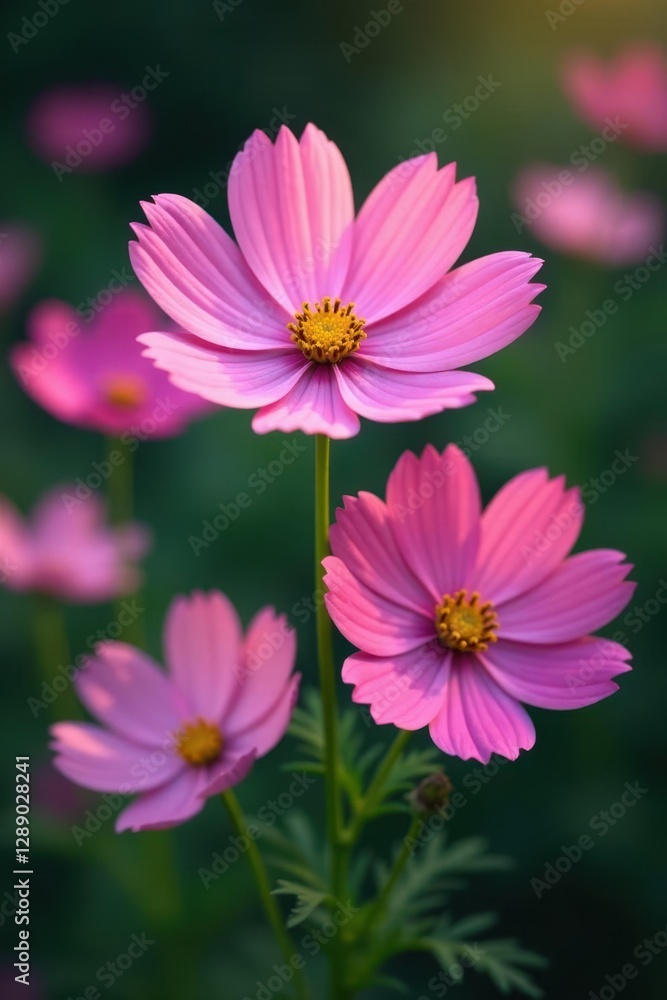 Pink cosmos flowers unfolding like tiny stars, garden blooms, blooming flowers Pink cosmos flowers unfolding like tiny stars, garden blooms, blooming flowers