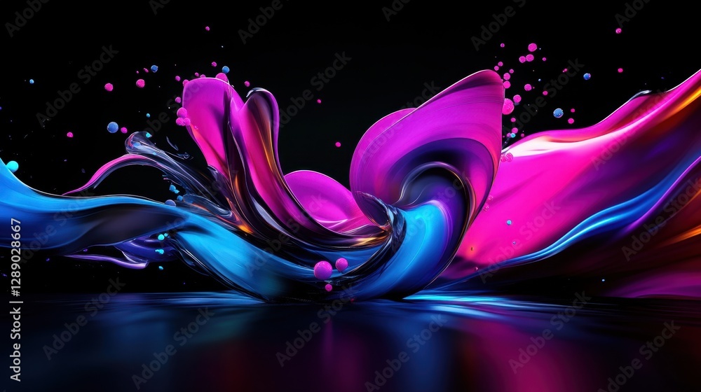 Fototapeta premium A colorful splash of paint with a purple and blue swirl. The colors are vibrant and the brushstrokes are bold. Scene is energetic and dynamic