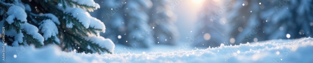 Naklejka premium Delicate snowflakes gently fall on a winter wonderland, serenity, tranquil