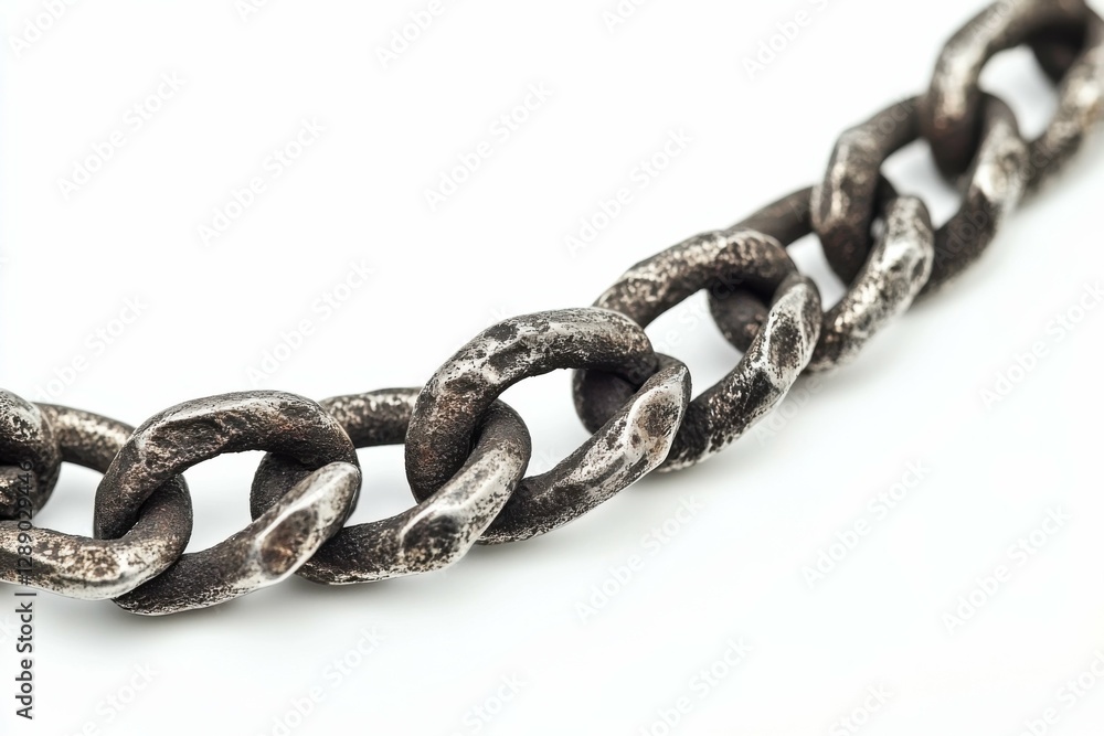 Fototapeta premium Dirty Jewelry. Real Silver Chain with Strength. Straight Links on White Background