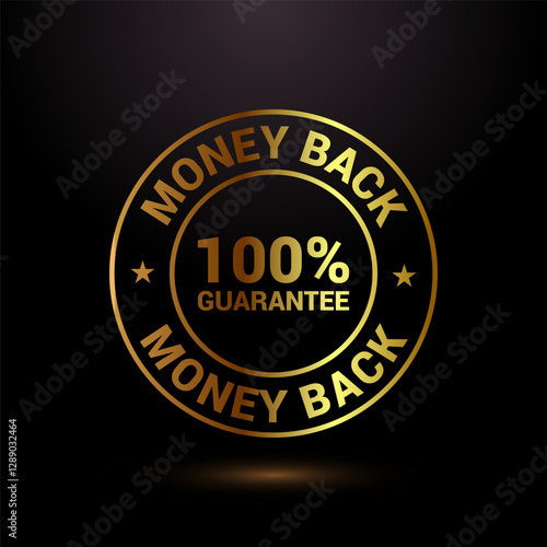 Money back guarantee icon design illustration. Money back guarantee badge and label, gold color style