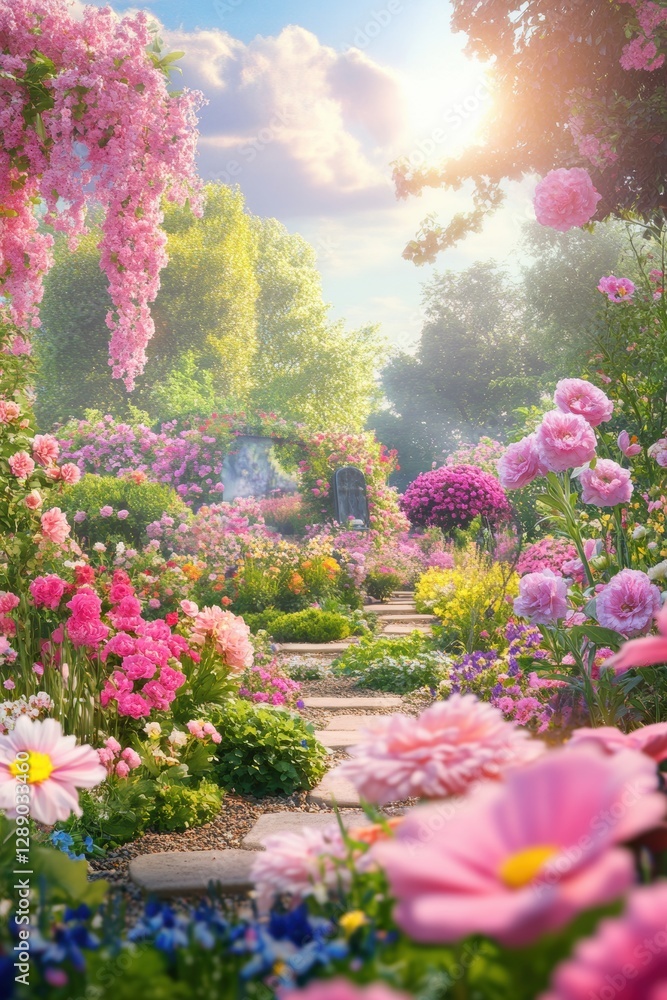 Obraz premium Beautiful garden with colorful flowers.