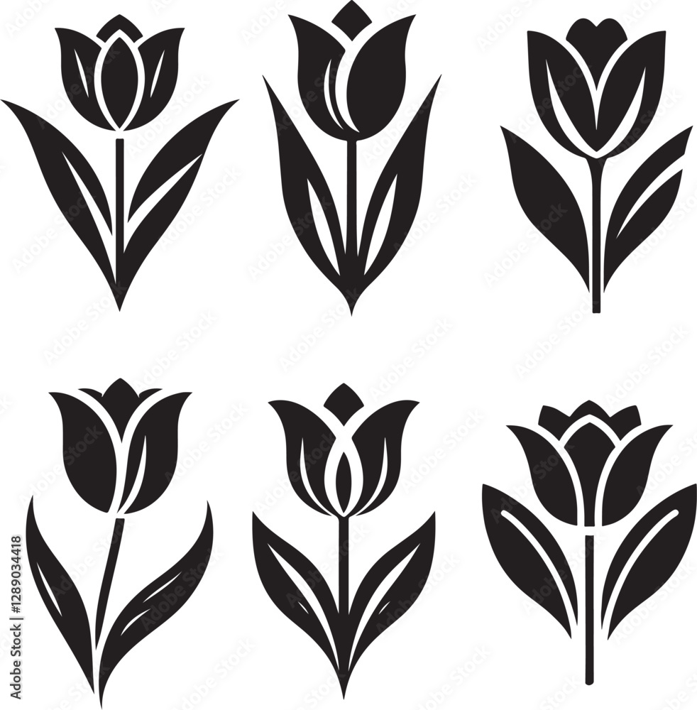 Tulip silhouette flower logo icon set vector design with white background Tulip silhouette flower logo icon set vector design with white background