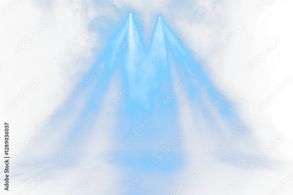 Fototapeta premium Blue stage spotlights in smoky Transparentness.