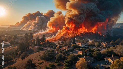 suburban residential buildings are burning