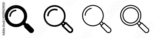 Set of Magnifying Glass Icons for Search Concept in Black and White Styles