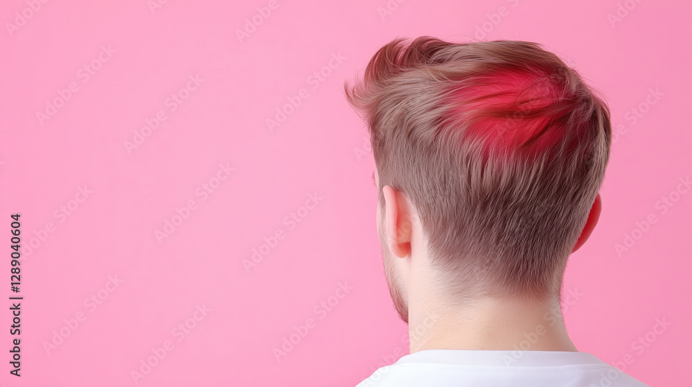 Fototapeta premium a man with vibrant red highlights on head, indicating injury.
