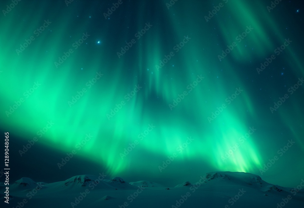 Fototapeta premium Stunning northern lights illuminating the night sky with vibrant green hues over a snow-covered landscape 