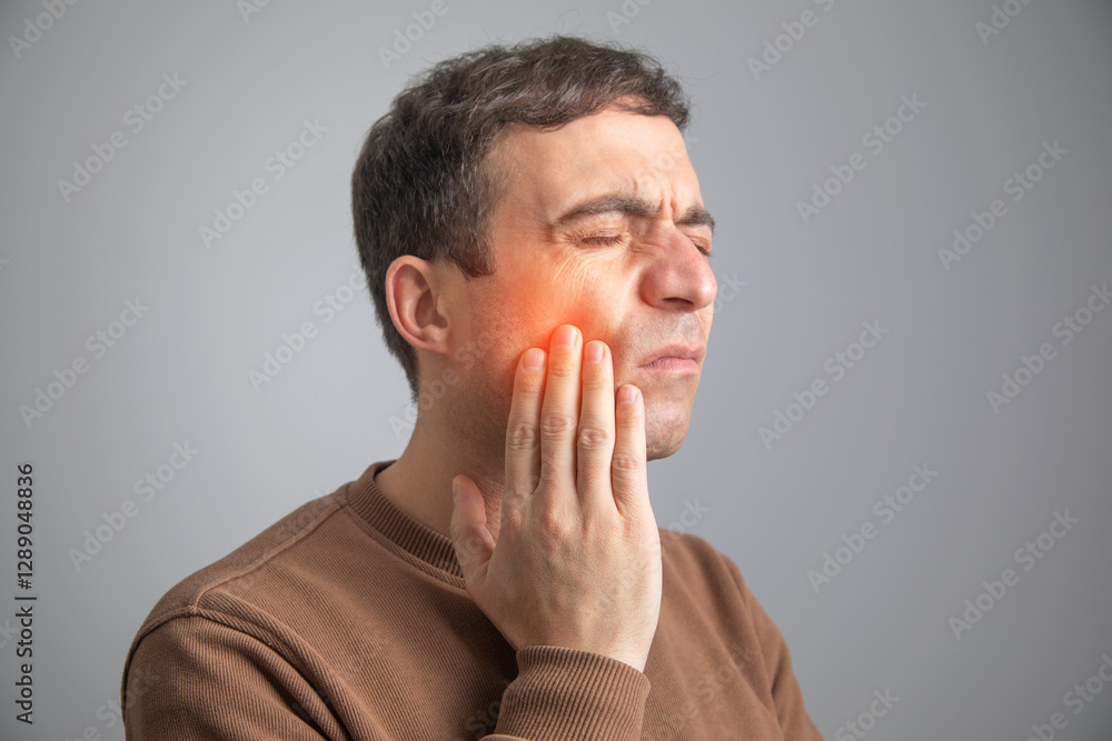 Caucasian man suffering from tooth pain. Caucasian man suffering from tooth pain.