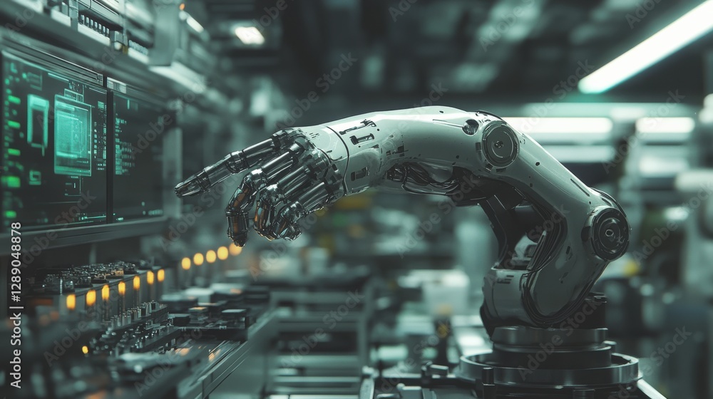 There are robotic arms working on the assembly line in modern workshops There are robotic arms working on the assembly line in modern workshops