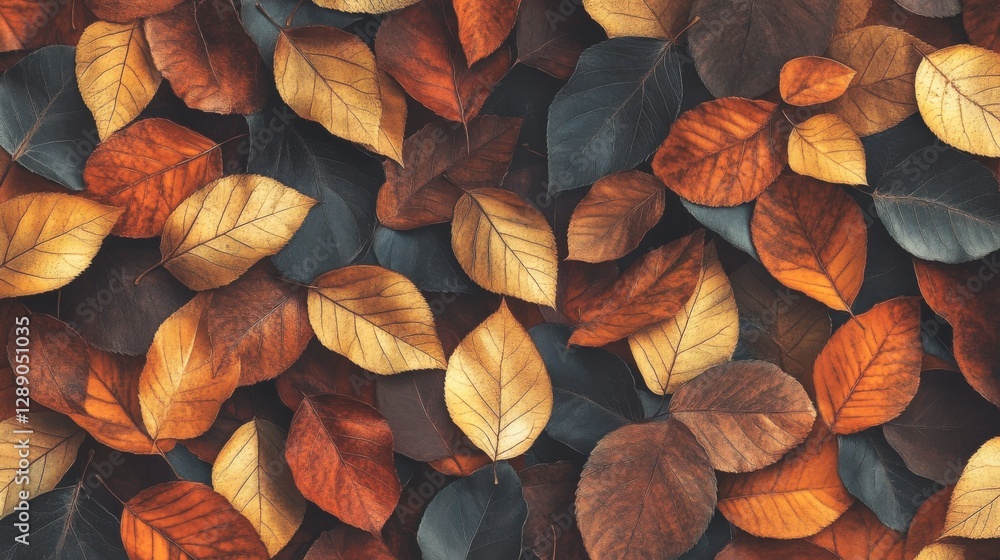 A colorful leafy background with a variety of leaves in different colors A colorful leafy background with a variety of leaves in different colors
