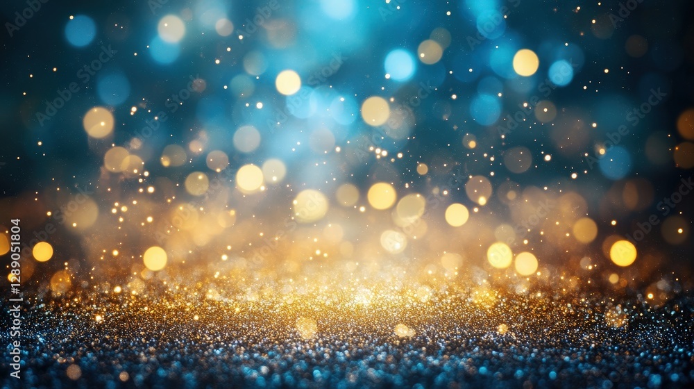 Shimmering Blue and Gold Bokeh Lights with Sparkling Glitter Effect Shimmering Blue and Gold Bokeh Lights with Sparkling Glitter Effect