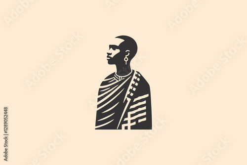 Vintage monochrome emblem of a Maasai man in traditional attire